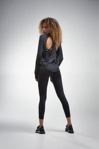 Open back black activewear long sleeve top