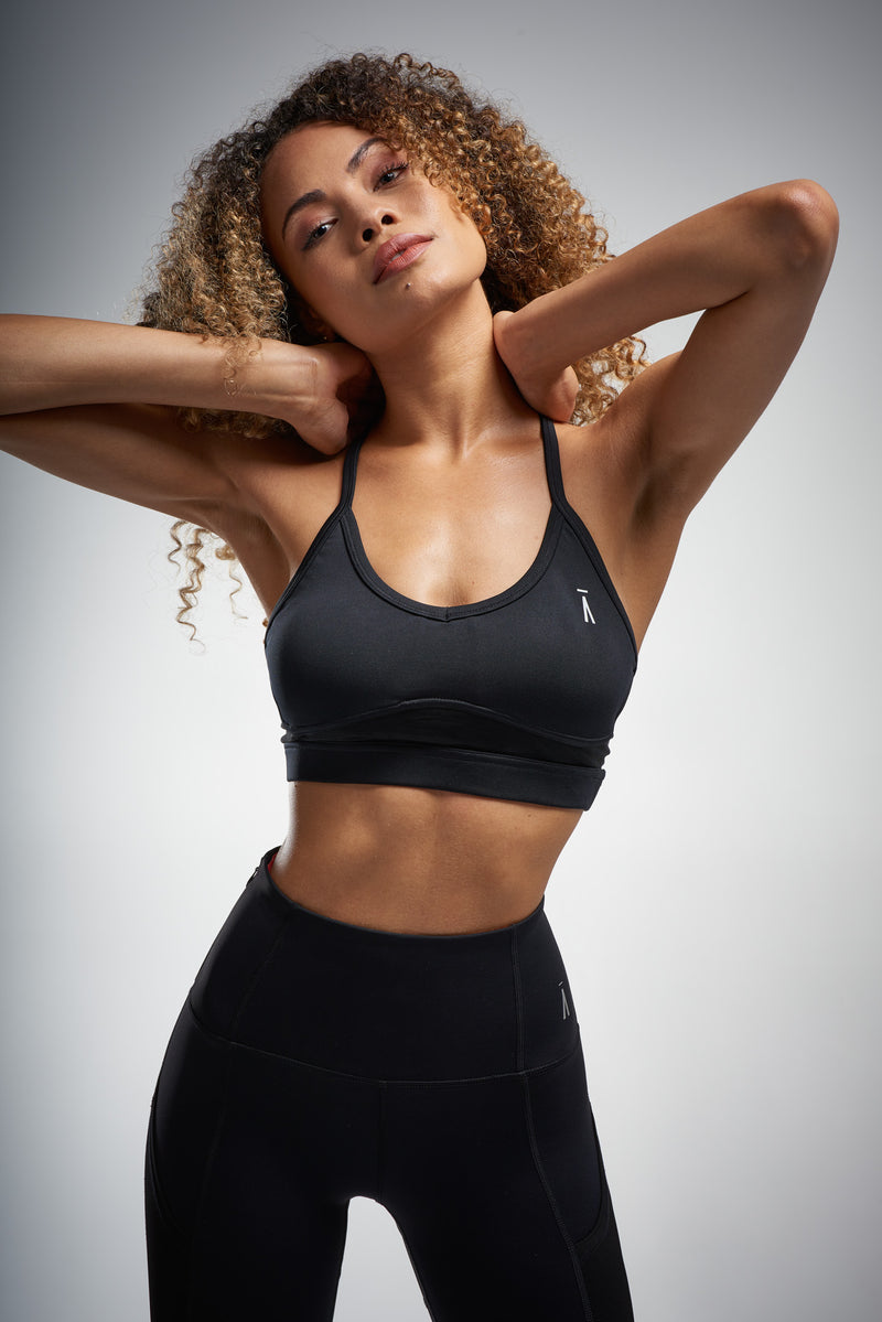 Black medium impact activewear sports bra