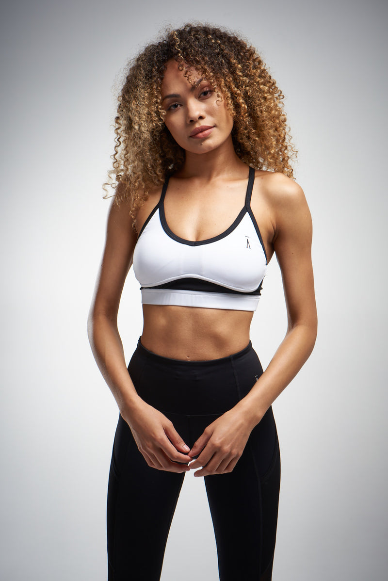 White and black sports bra